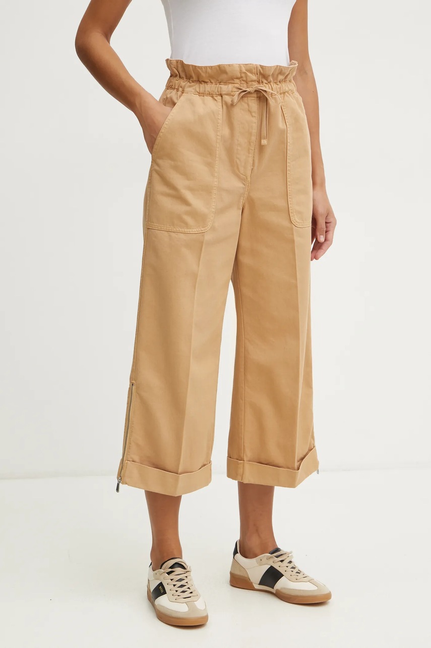 Levně Bavlněné kalhoty Pinko hnědá barva, široké, high waist, 104896 A2GC