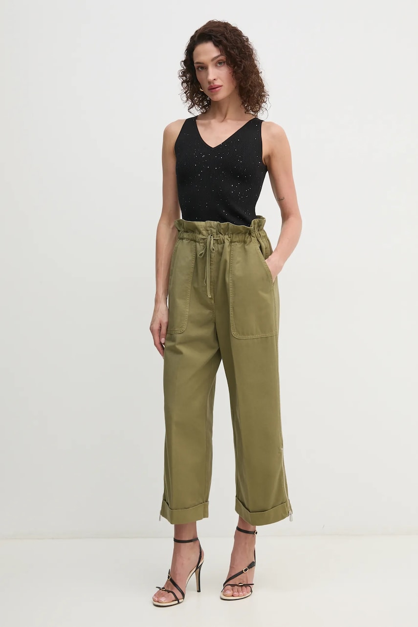 Хлопковые брюки Pinko цвет зелёный широкие высокая посадка 104896 A2GC Хлопковые брюки Pinko цвет зелёный широкие высокая посадка 104896 A2GC