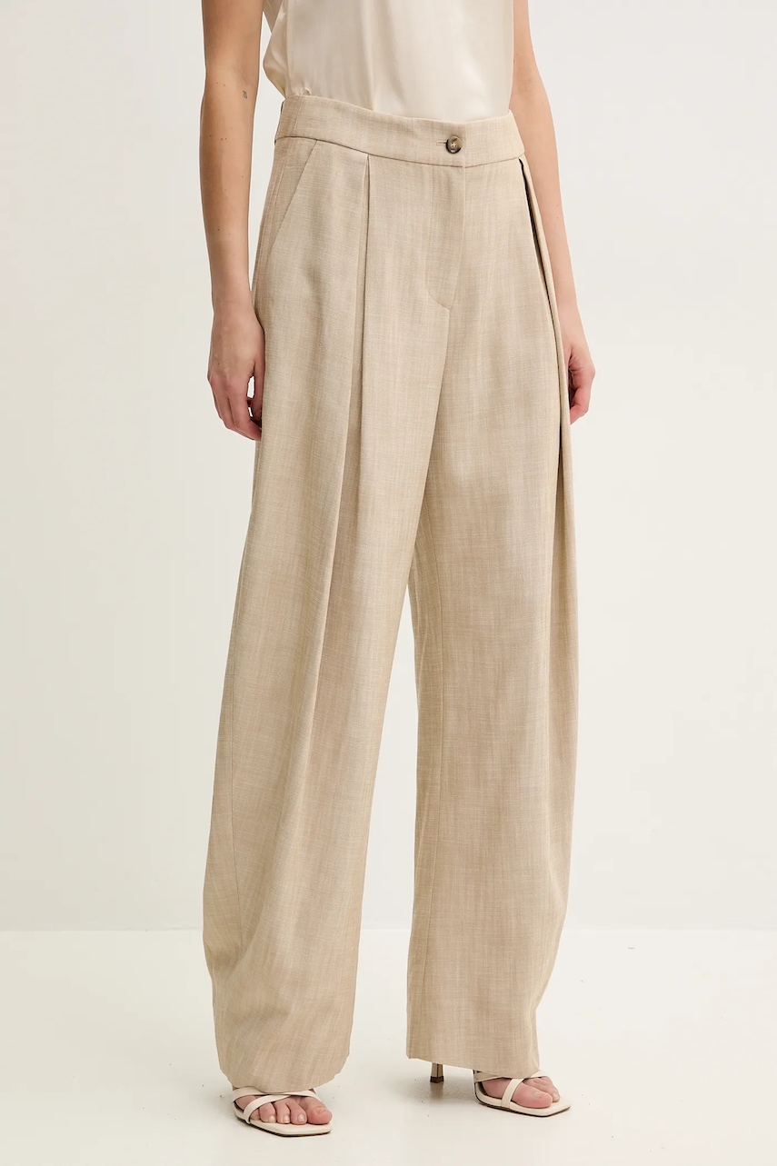 Kalhoty Pinko dámské, béžová barva, široké, high waist, 104781 A2EJ