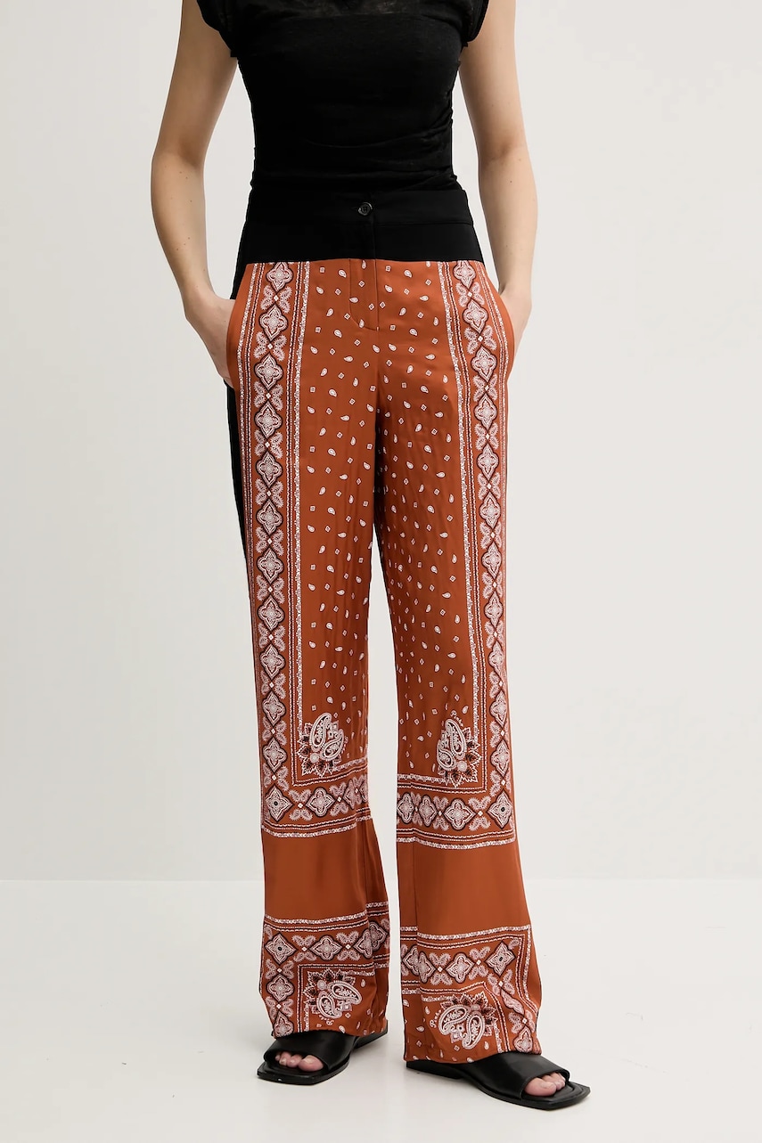 Levně Kalhoty Pinko dámské, hnědá barva, high waist, 104663 A2CK