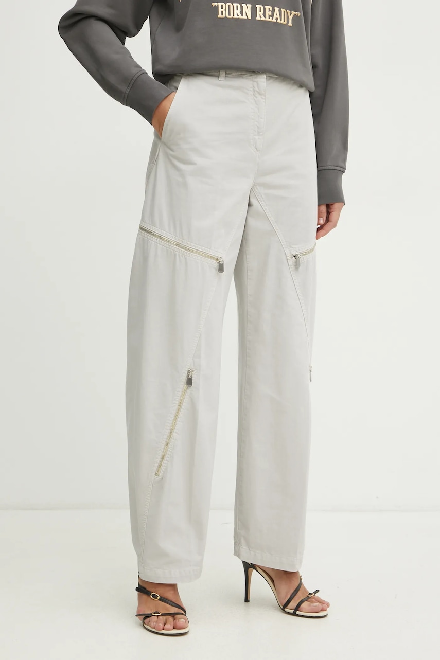Levně Bavlněné kalhoty Pinko dámské, šedá barva, široké, high waist, 104981 A2EC