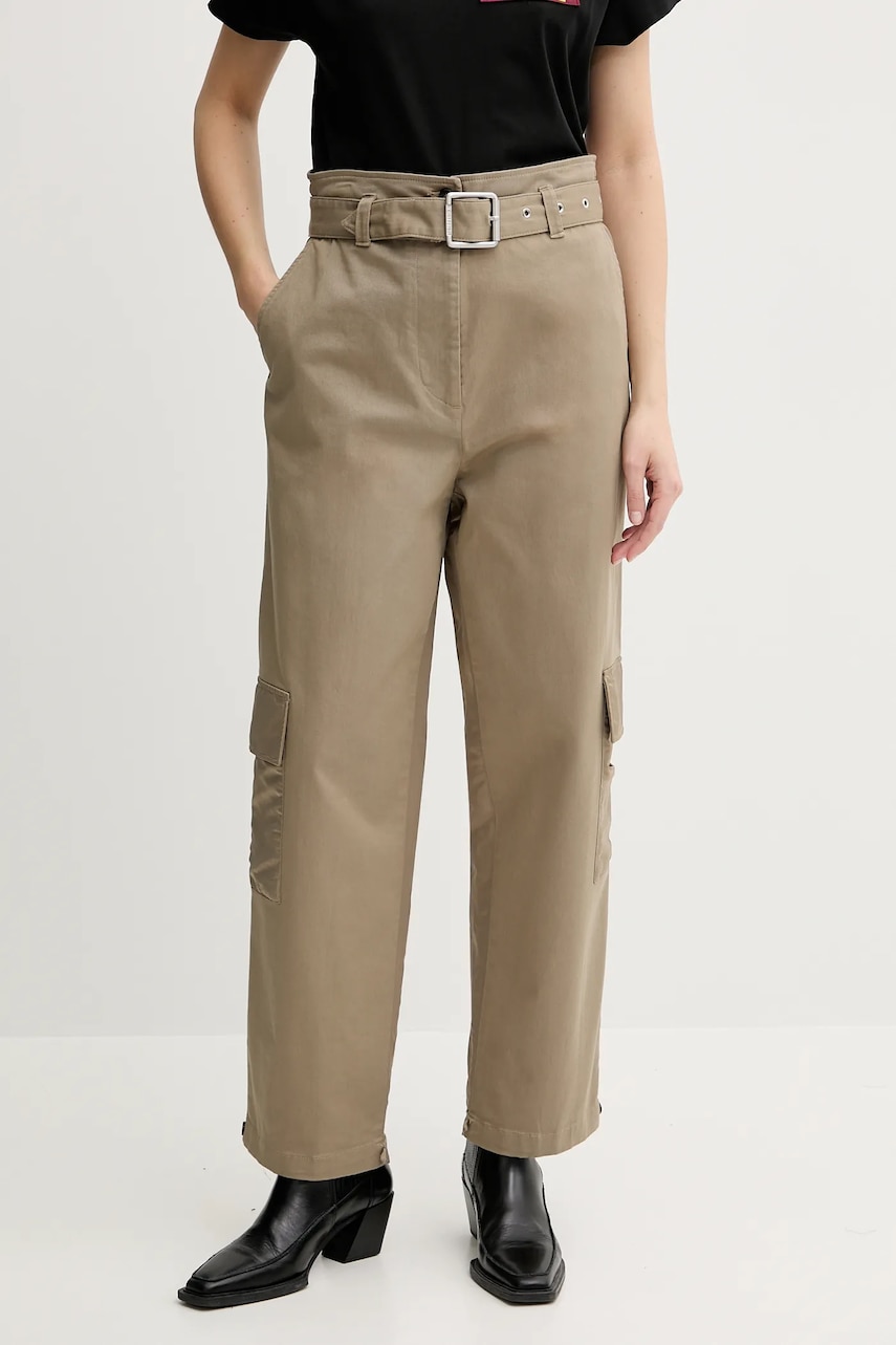Levně Kalhoty Pinko dámské, zelená barva, high waist, 104661 A2EG