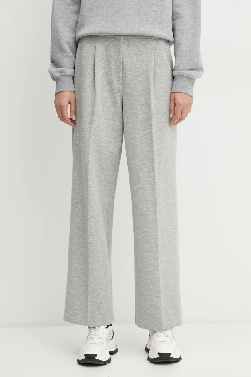 Karl Lagerfeld pantaloni femei, culoarea gri, lat, high waist, A1W10066