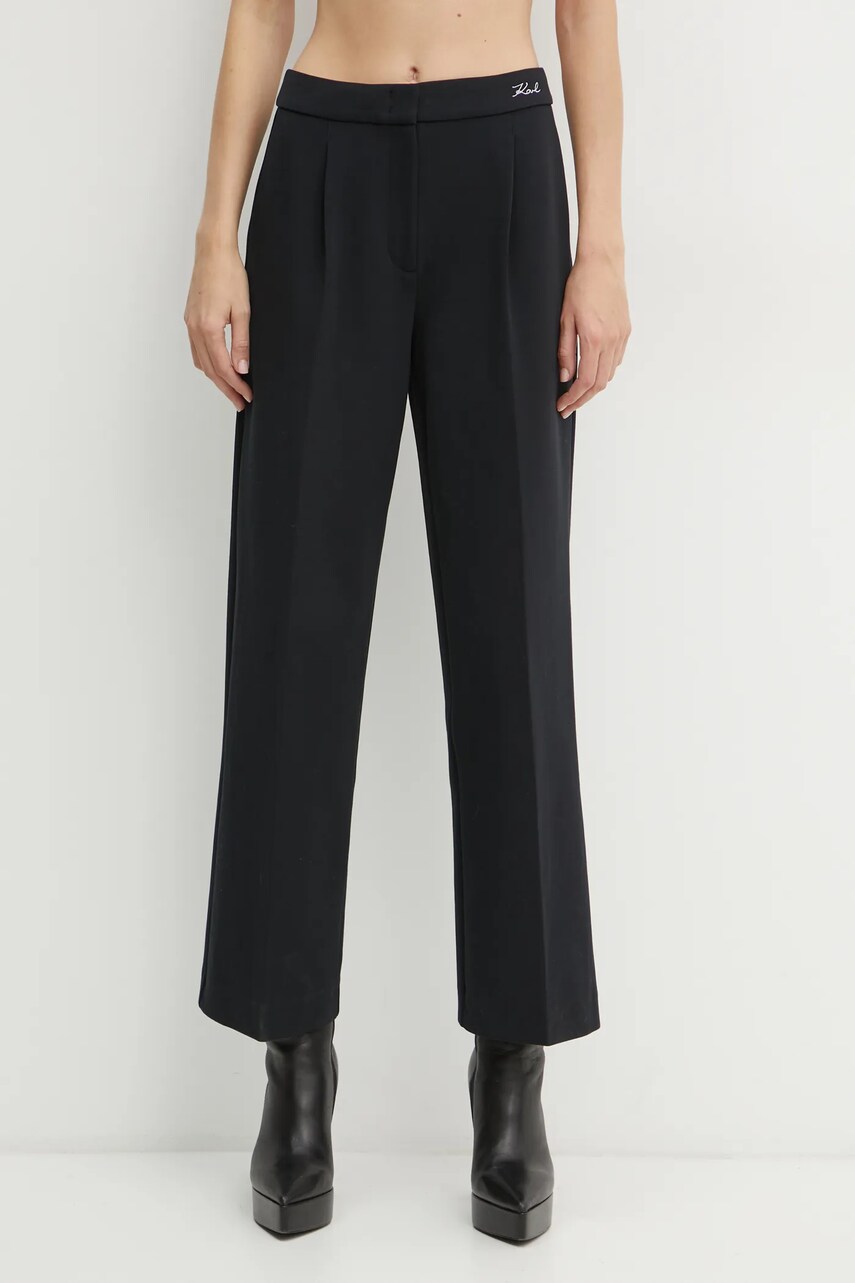 Levně Kalhoty Karl Lagerfeld dámské, černá barva, široké, high waist, A1W10066