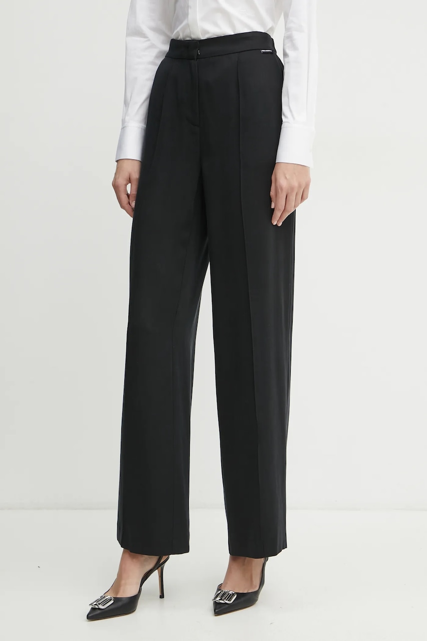 Karl Lagerfeld pantaloni femei, culoarea negru, drept, high waist, A1W10070