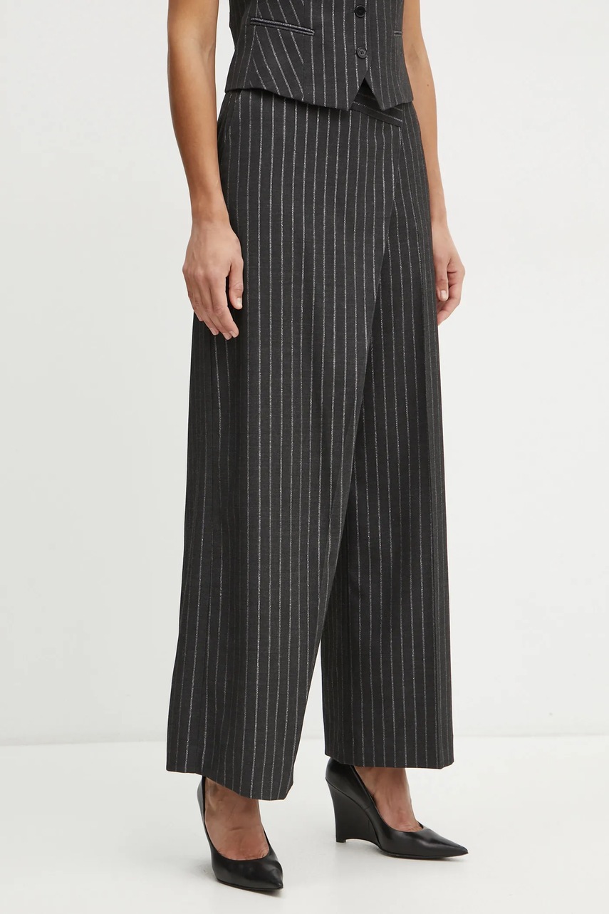 Levně Kalhoty Karl Lagerfeld dámské, šedá barva, široké, high waist, A1W10081
