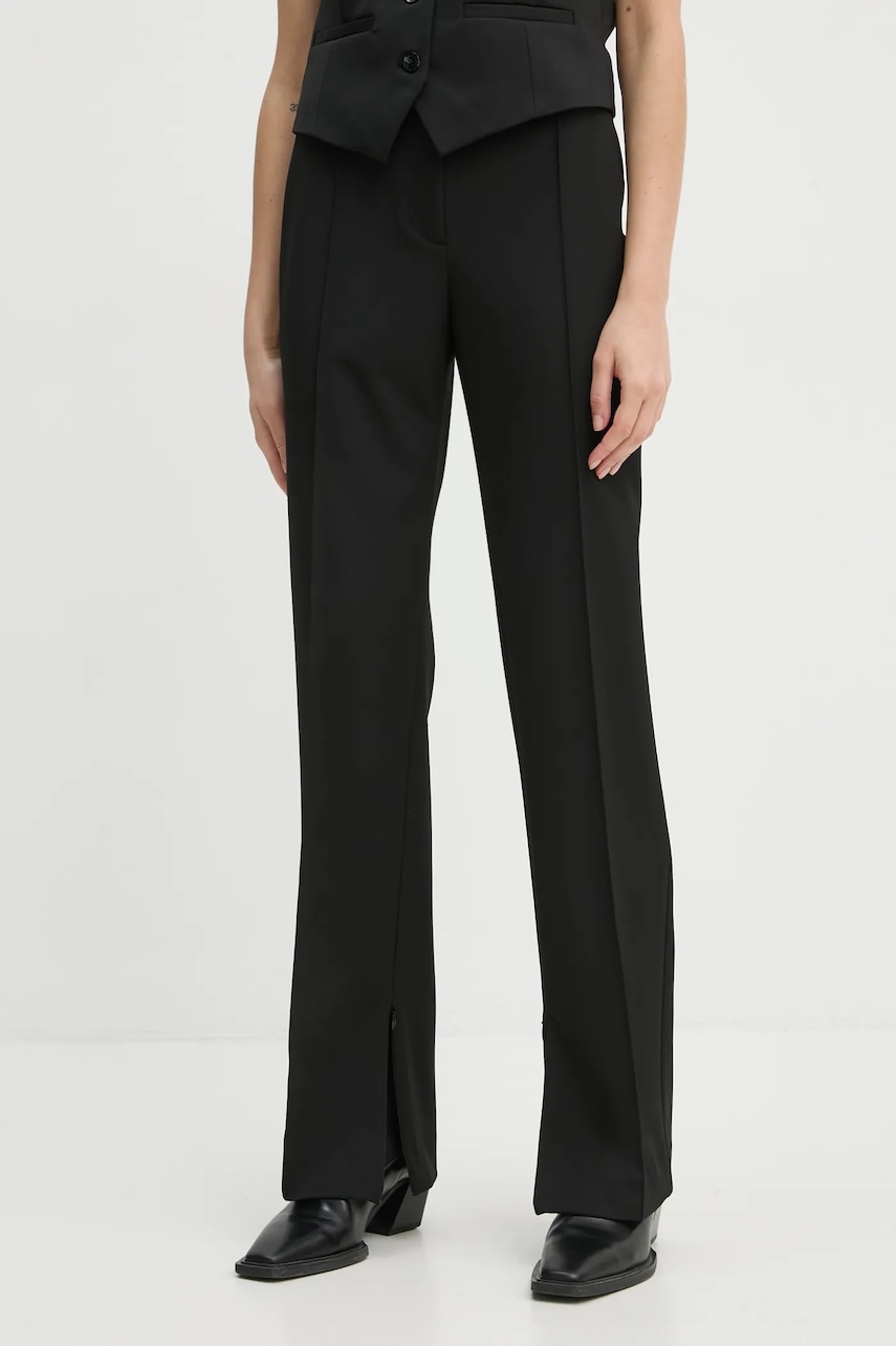 Samsoe Samsoe pantaloni SALOTI femei, culoarea negru, drept, high waist, F24400193 Samsoe Samsoe pantaloni SALOTI femei, culoarea negru, drept, high waist, F24400193