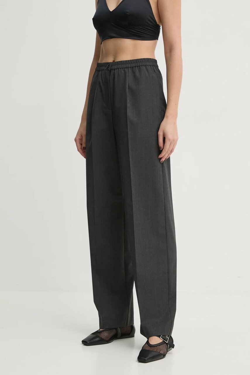 Samsoe Samsoe pantaloni din lână SATOVE culoarea gri, drept, high waist, F24400134