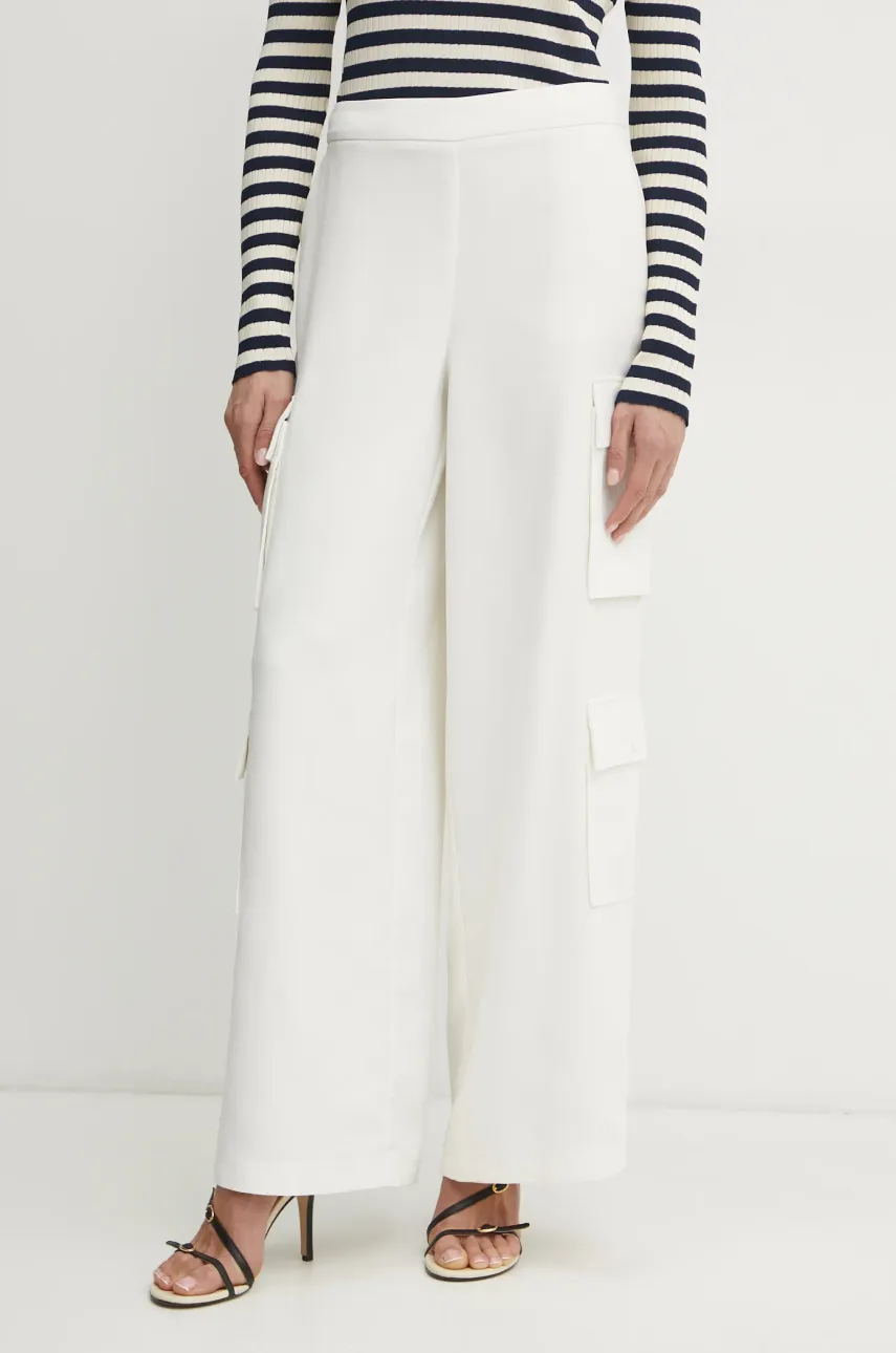 Kalhoty Twinset dámské, béžová barva, kapsáče, high waist, 251AP2333