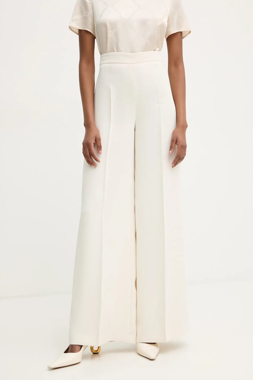 Levně Kalhoty Twinset dámské, béžová barva, jednoduché, high waist, 251TP2102