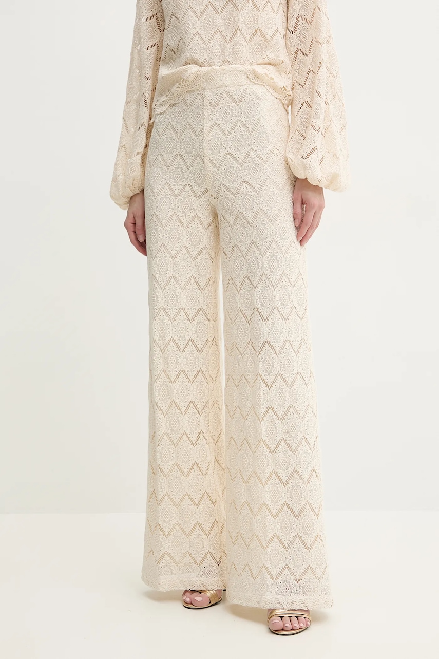 Bavlněné kalhoty Twinset dámské, béžová barva, zvony, high waist, 251TP2409