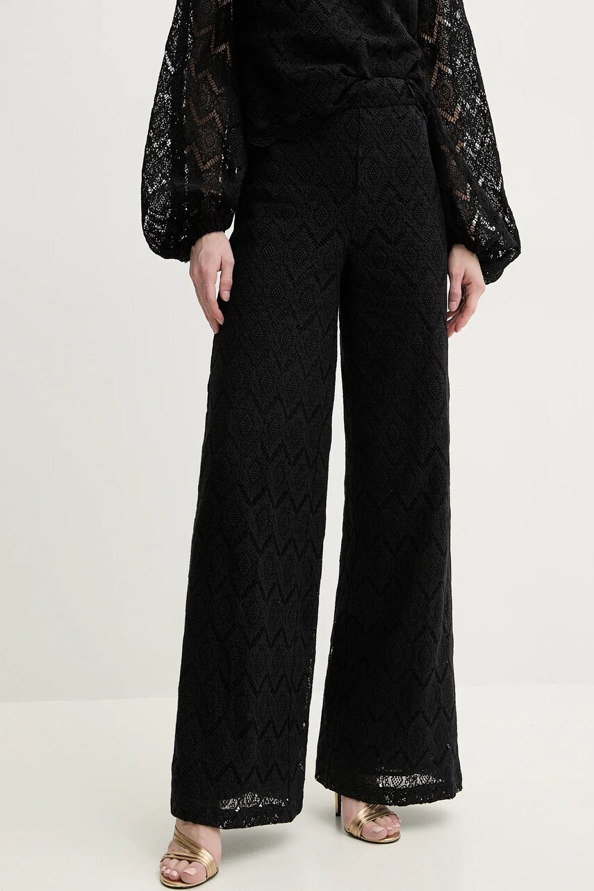 Levně Bavlněné kalhoty Twinset dámské, černá barva, zvony, high waist, 251TP2409
