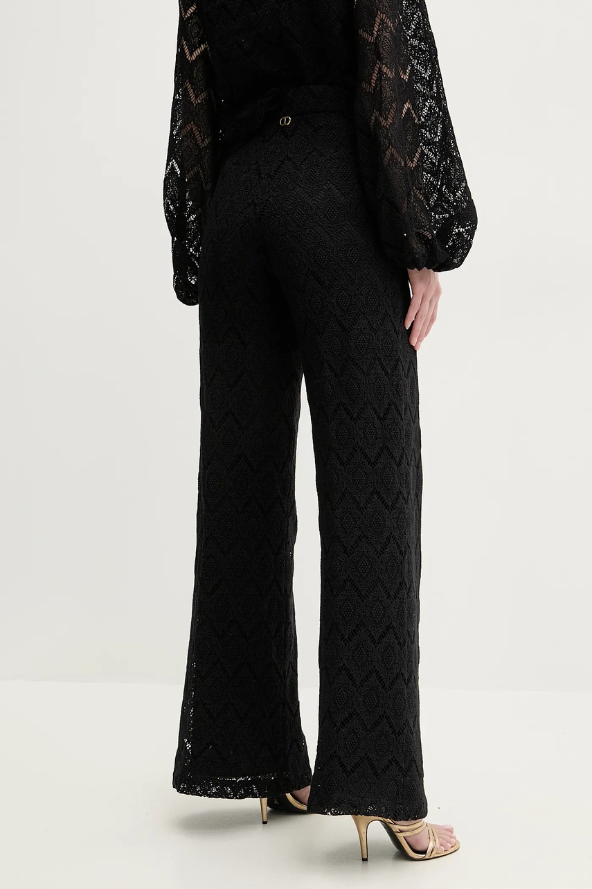 Twinset pamut nadrág női, fekete, magas derekú trapéz, 251TP2409 termék 2. képe