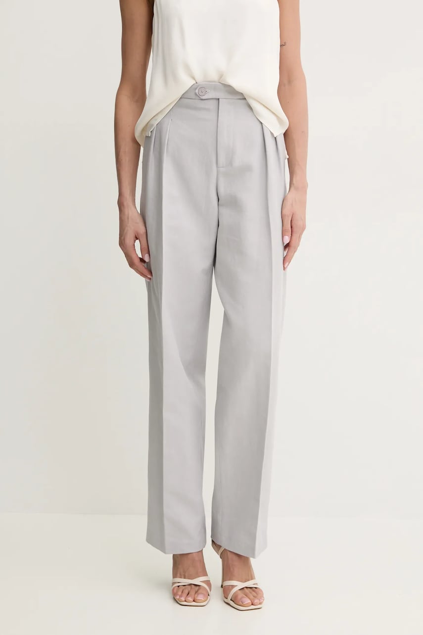Levně Kalhoty s příměsí lnu Twinset šedá barva, střih chinos, high waist, 251TP2763