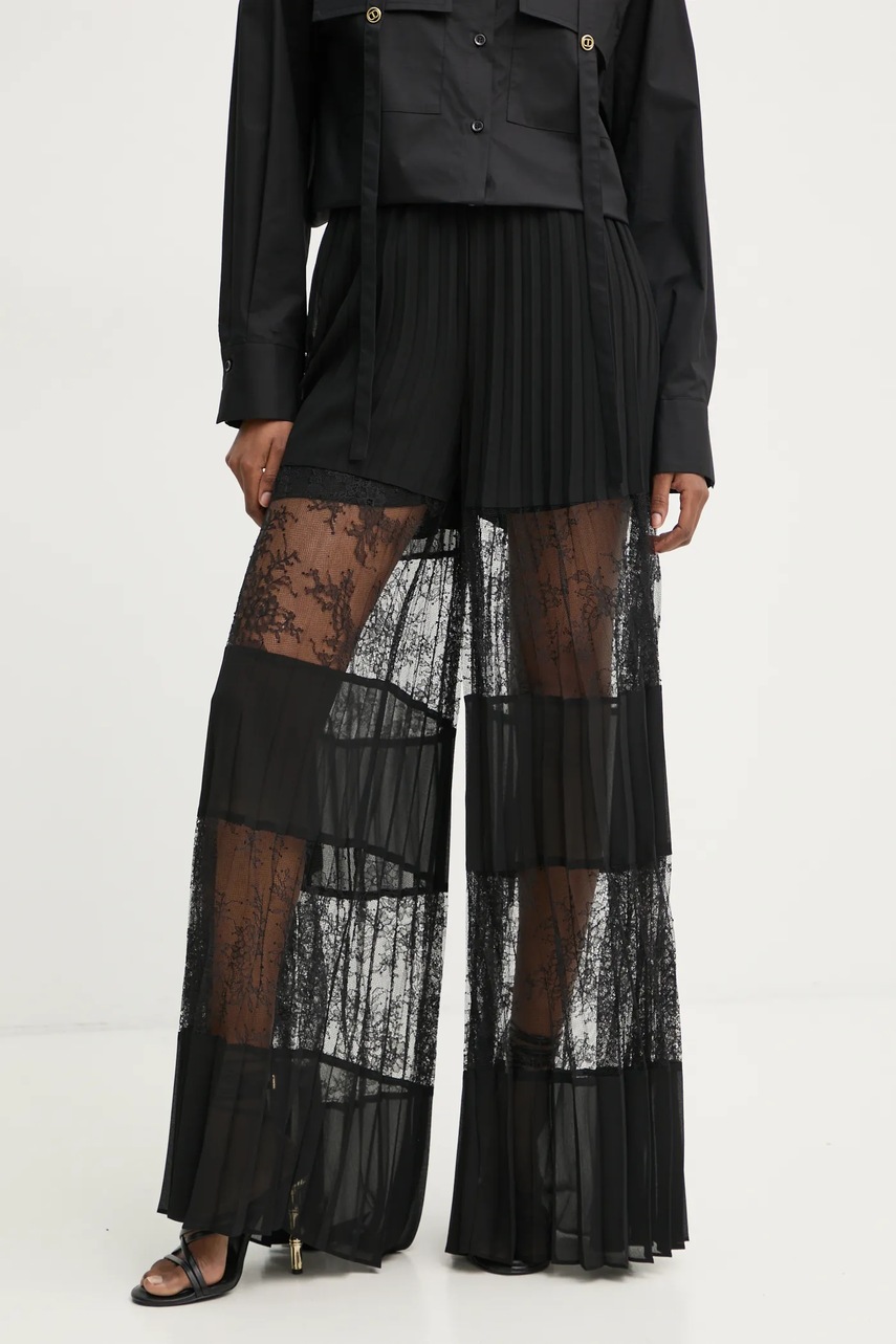 Levně Kalhoty Twinset dámské, černá barva, široké, high waist, 251TP2782