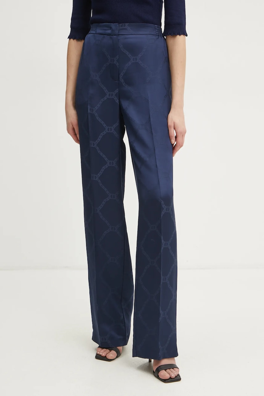 Kalhoty Twinset dámské, tmavomodrá barva, jednoduché, high waist, 251TP2011