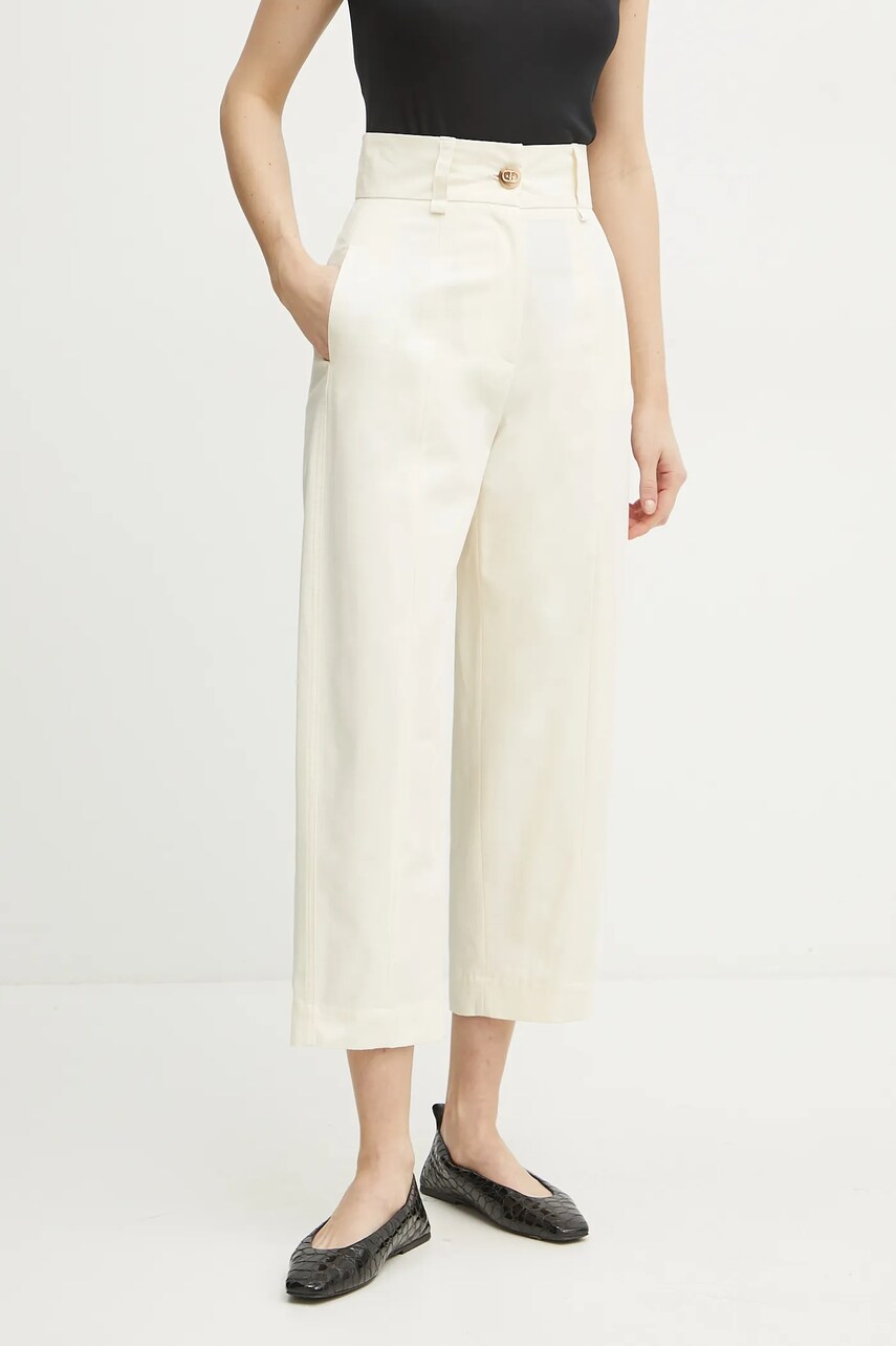 Levně Kalhoty Twinset dámské, béžová barva, jednoduché, high waist, 251TP2213