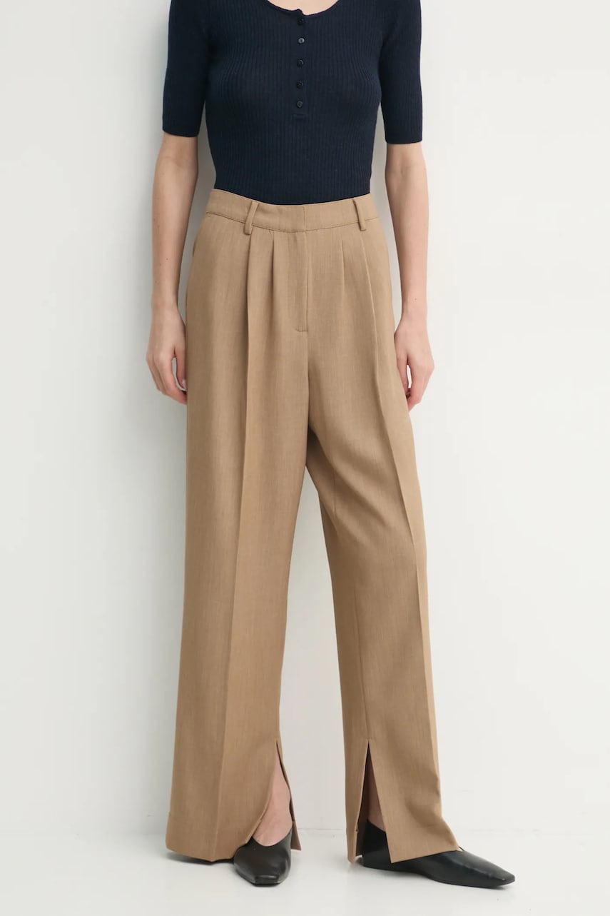 Herskind pantaloni Rupert femei, culoarea maro, drept, high waist, 5412177 Herskind pantaloni Rupert femei, culoarea maro, drept, high waist, 5412177
