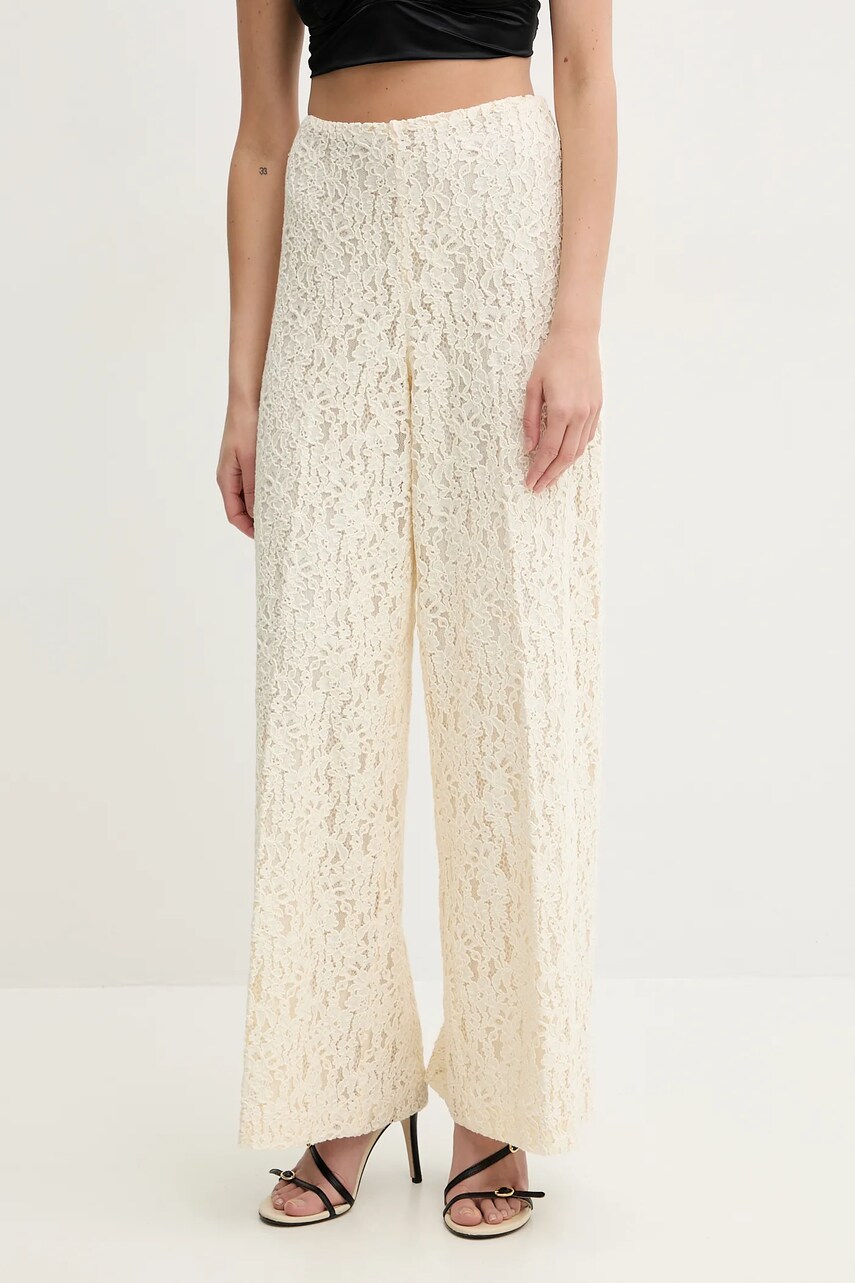 Levně Kalhoty Twinset dámské, béžová barva, široké, high waist, 251TT2017