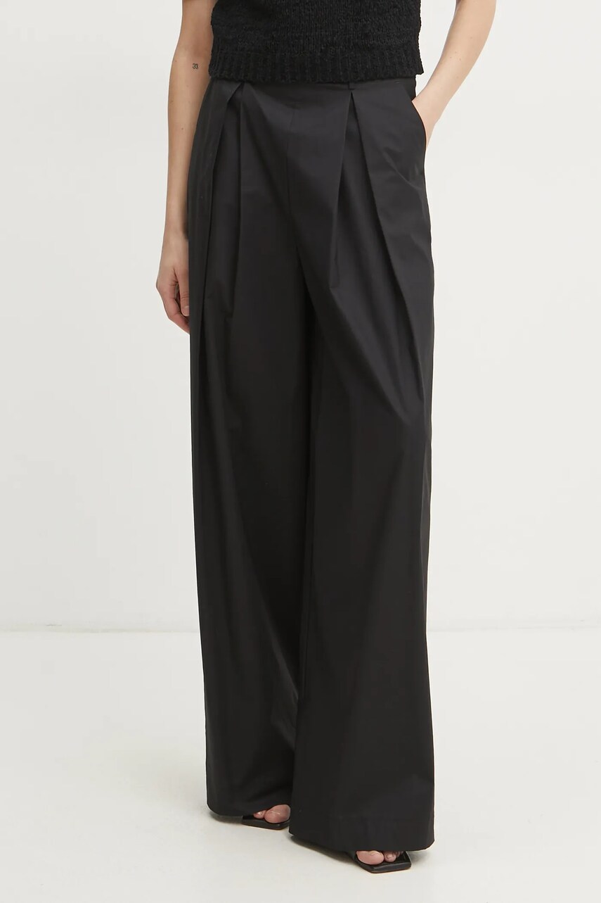 Levně Kalhoty Twinset dámské, černá barva, široké, high waist, 251TF2029