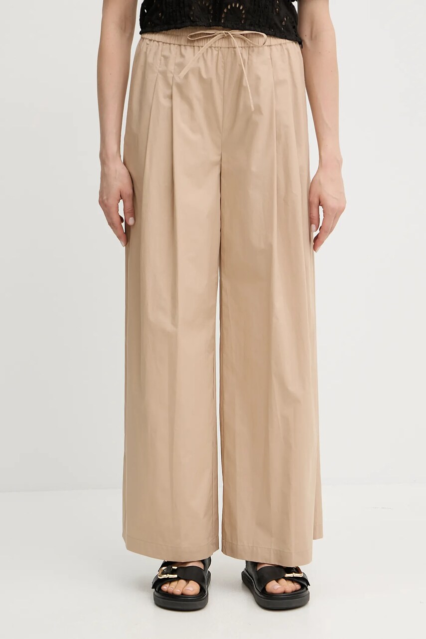 Levně Bavlněné kalhoty Twinset dámské, béžová barva, široké, high waist, 251TT2120