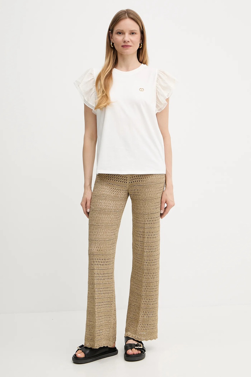 Брюки Twinset цвет зелёный клёш высокая посадка 251TT3196