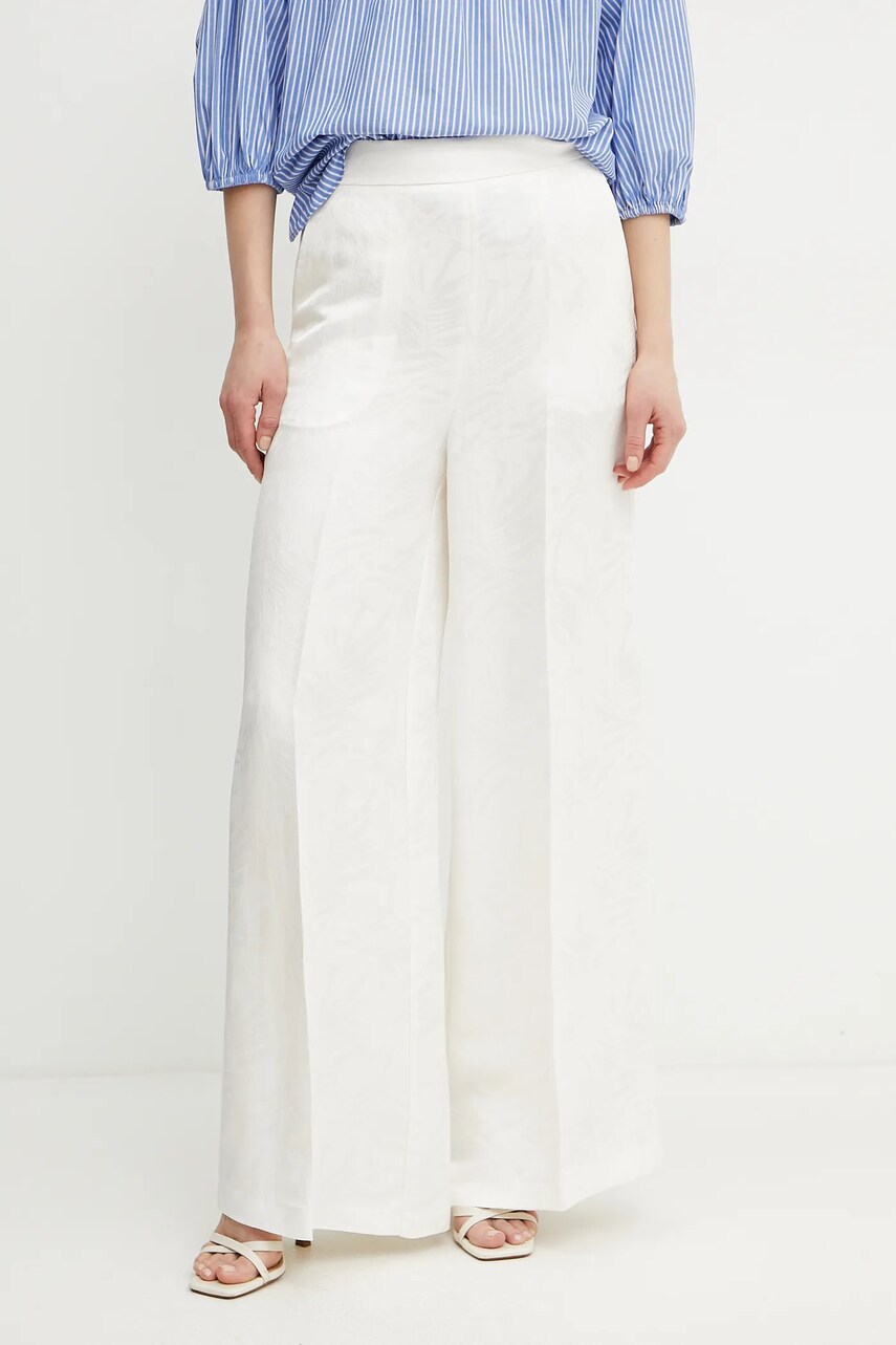 Levně Kalhoty s příměsí lnu Twinset béžová barva, high waist, 251TT2172