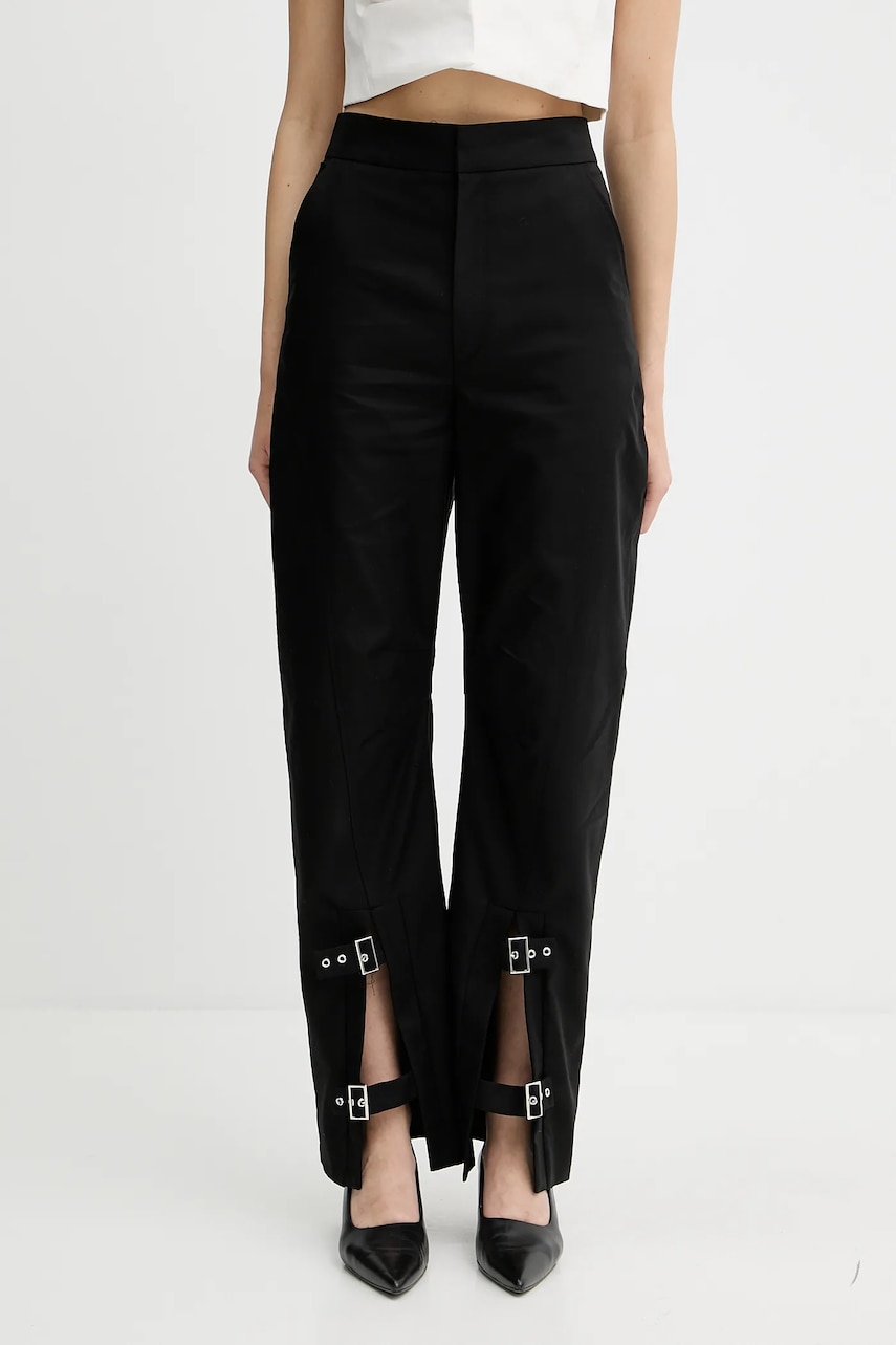 IRO pantaloni de bumbac culoarea negru, drept, high waist, WM23MALLIA