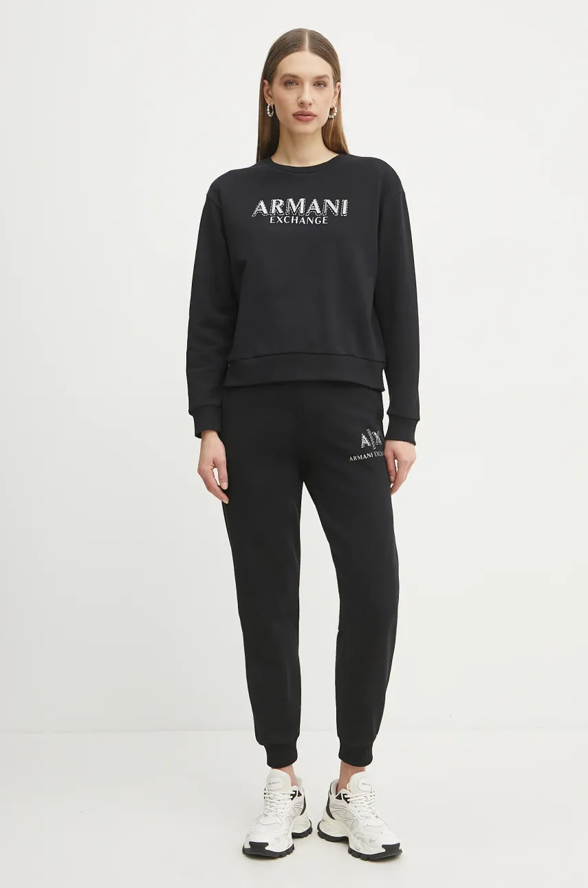 Хлопковые спортивные штаны Armani Exchange женские цвет чёрный с принтом XW000162 AF11851 Хлопковые спортивные штаны Armani Exchange женские цвет чёрный с принтом XW000162 AF11851