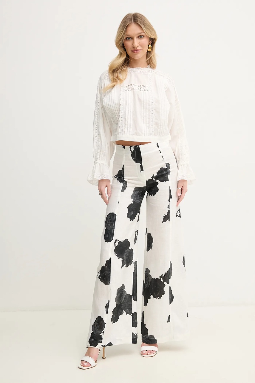 Λινό παντελόνι Liviana Conti χρώμα: άσπρο, L5SL60 φωτογραφία