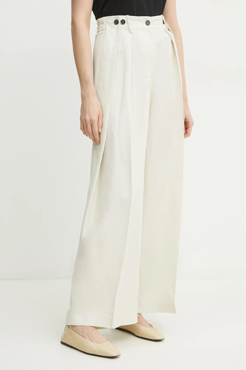 Liviana Conti pantaloni de trening cu amestec de in femei, culoarea bej, drept, high waist, F5SL78