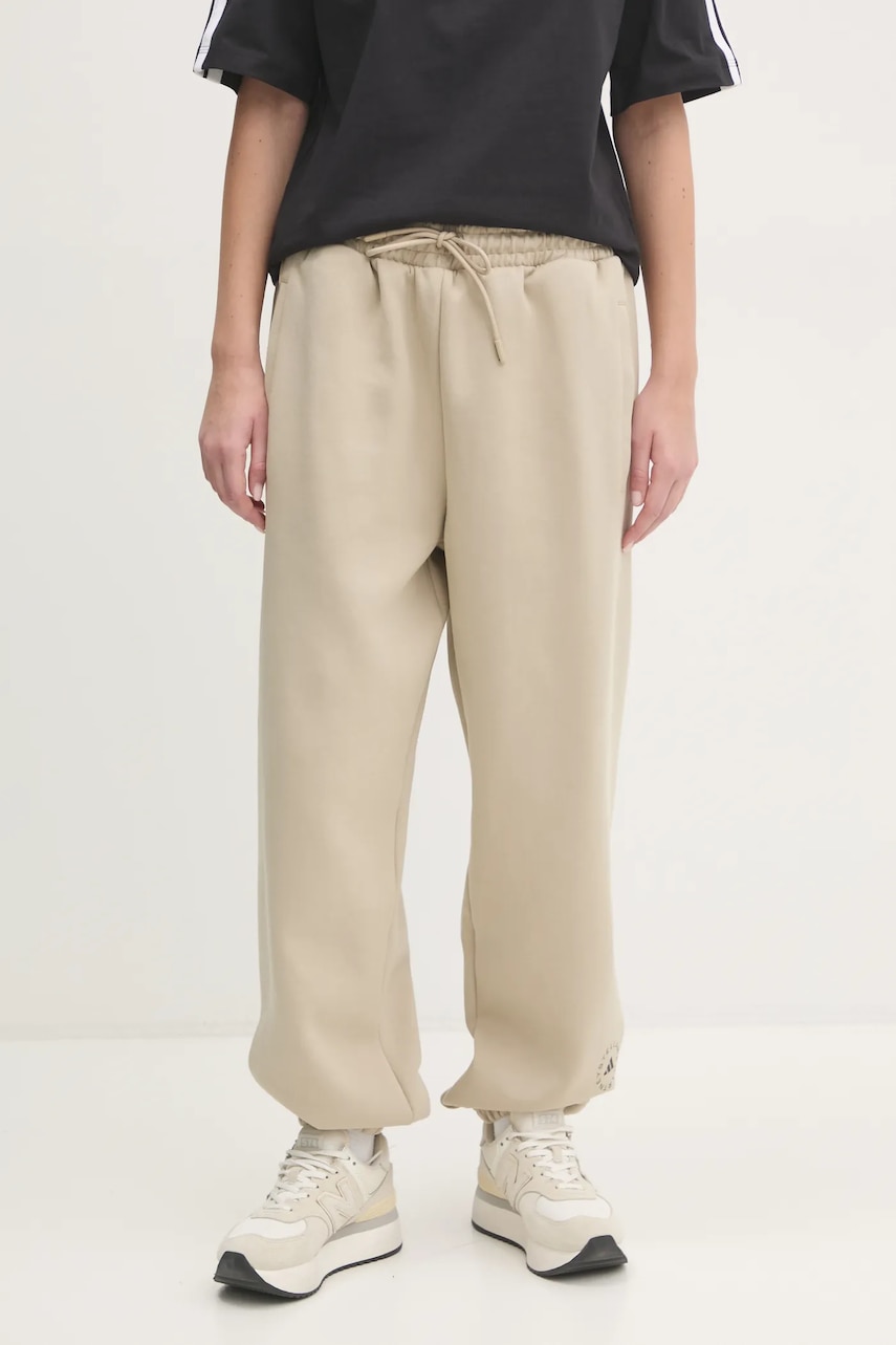 adidas by Stella McCartney pantaloni de trening culoarea bej, cu imprimeu, JI5168 adidas by Stella McCartney pantaloni de trening culoarea bej, cu imprimeu, JI5168