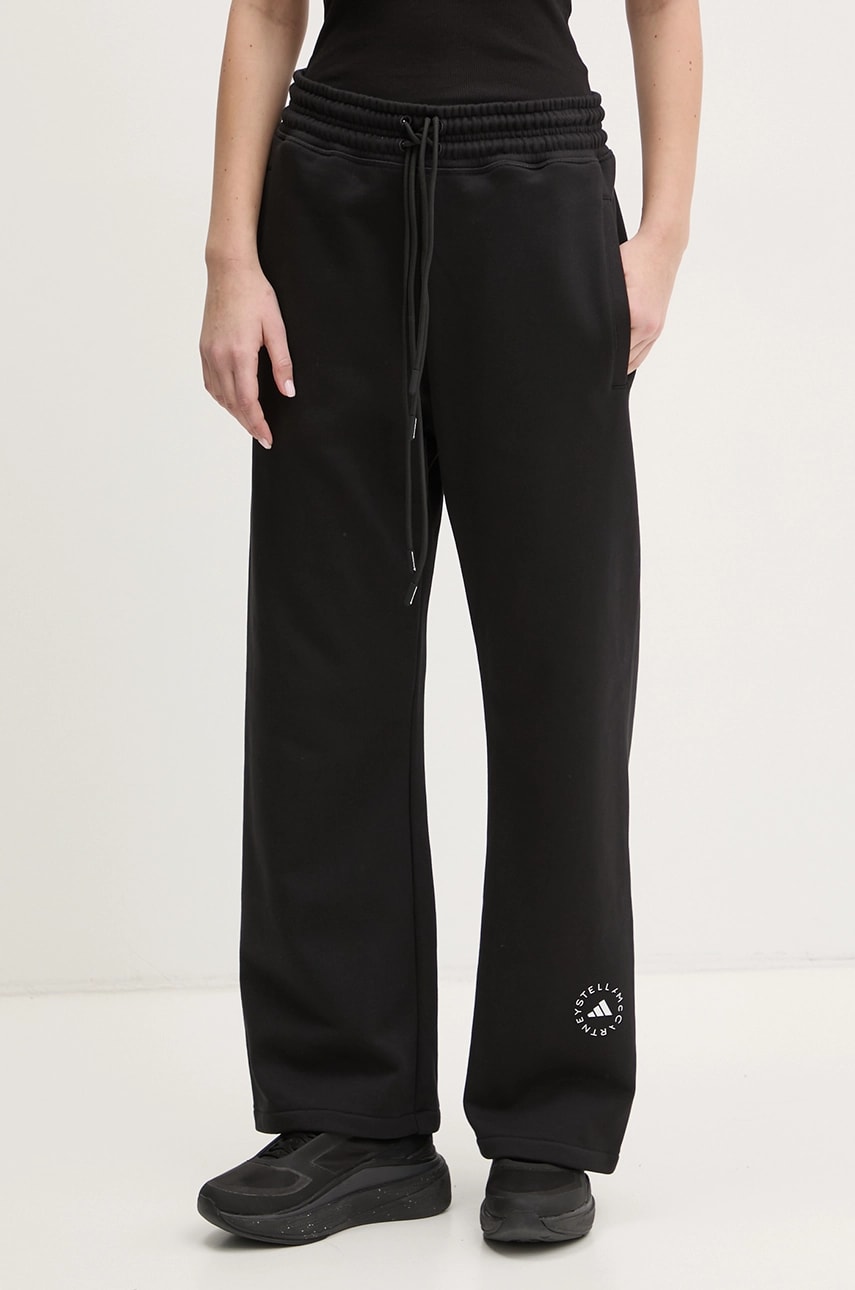 adidas by Stella McCartney pantaloni de trening din bumbac femei, culoarea negru, cu imprimeu, JJ0102 adidas by Stella McCartney pantaloni de trening din bumbac femei, culoarea negru, cu imprimeu, JJ0102