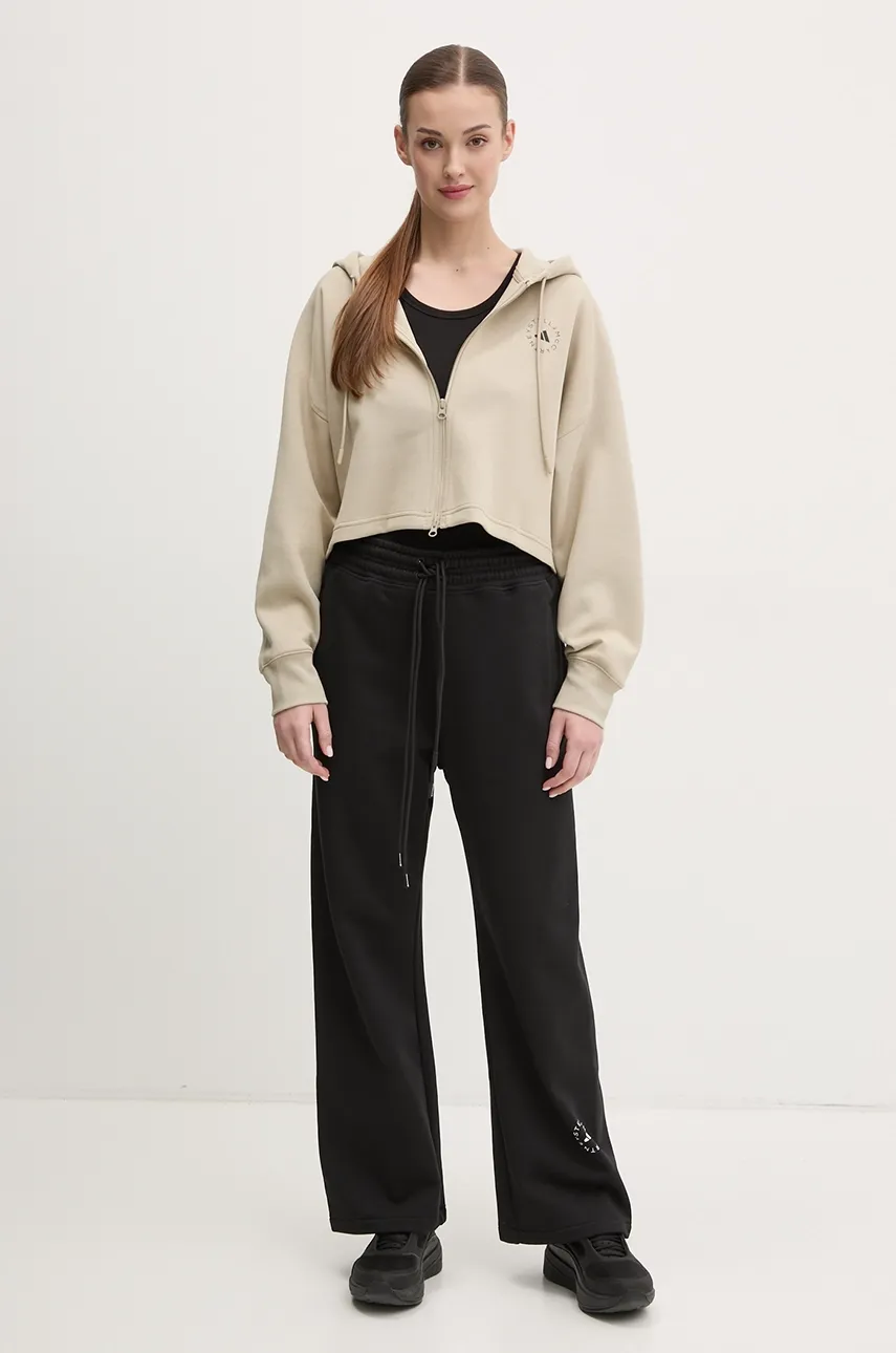 Хлопковые спортивные штаны adidas by Stella McCartney женские цвет чёрный с принтом JJ0102 Хлопковые спортивные штаны adidas by Stella McCartney женские цвет чёрный с принтом JJ0102