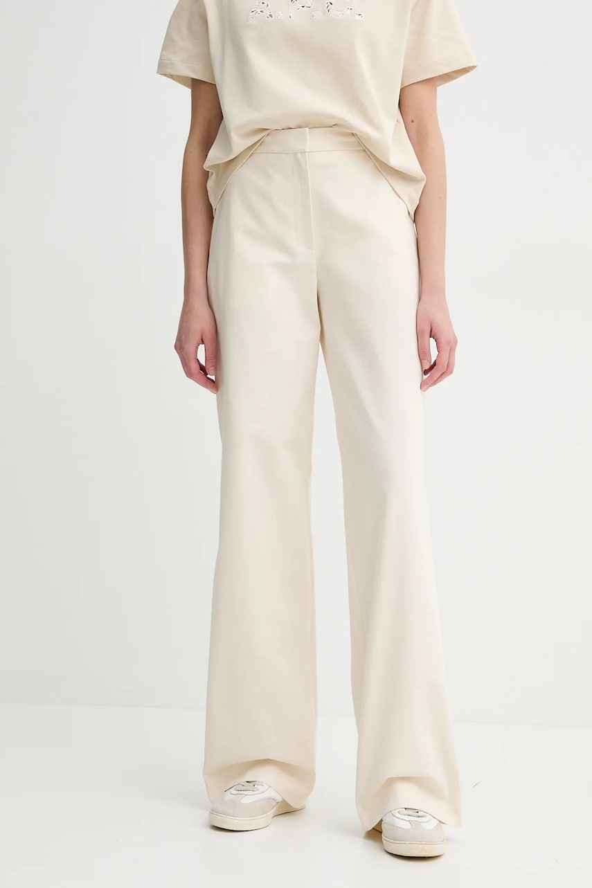 A.P.C. pantaloni de bumbac pantalon margaret femei, culoarea bej, lat, high waist, COHFU.F08476 A.P.C. pantaloni de bumbac pantalon margaret femei, culoarea bej, lat, high waist, COHFU.F08476