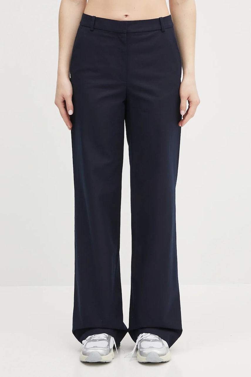 A.P.C. pantaloni de bumbac pantalon margaret femei, culoarea bleumarin, lat, high waist, COHFU.F08476