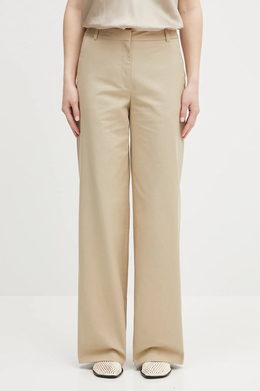 A.P.C. pantaloni de bumbac pantalon margaret femei, culoarea bej, lat, high waist, COHFU.F08476
