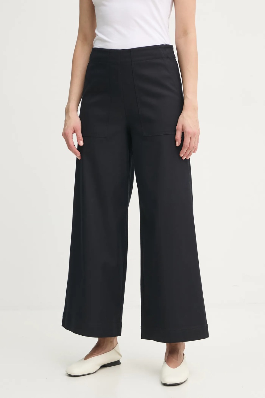 Marc O\'Polo pantaloni femei, culoarea bleumarin, lat, high waist, 500001910019