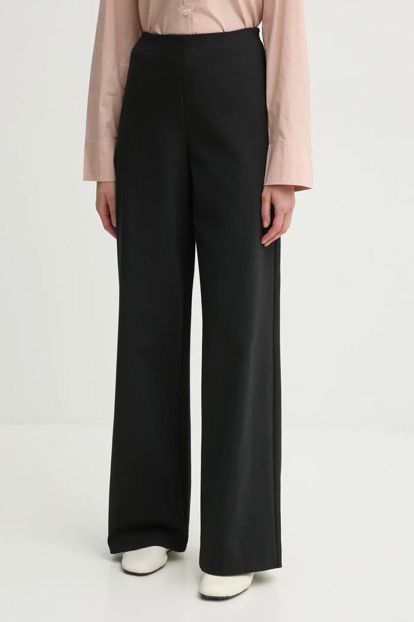 Marc O'Polo pantaloni femei, culoarea negru, lat, high waist, 502411910033
