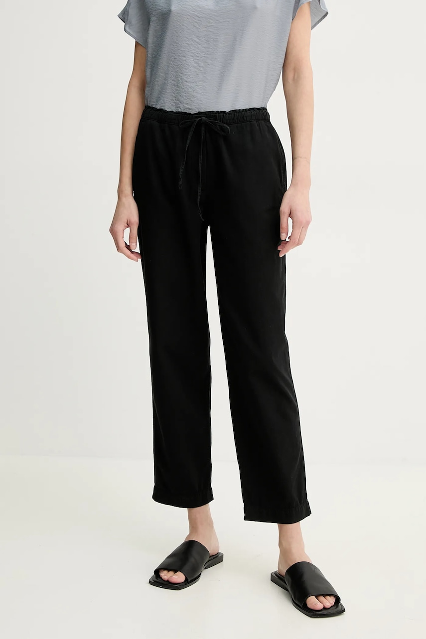 Marc O\'Polo pantaloni din amestec de in femei, culoarea negru, drept, medium waist, 503134010073