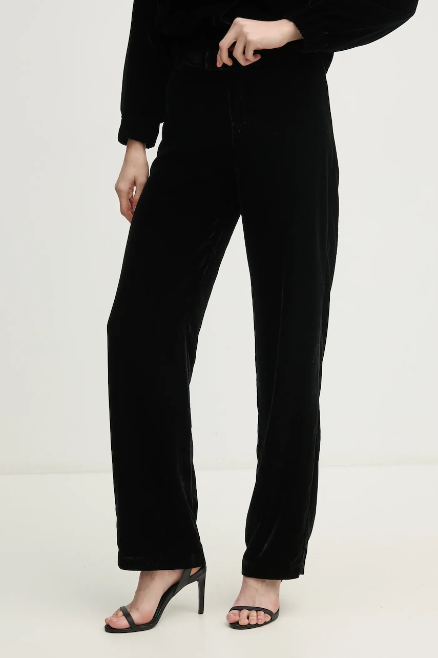 Pepe Jeans pantaloni de catifea FRANCES culoarea negru, drept, high waist, PL211798 Pepe Jeans pantaloni de catifea FRANCES culoarea negru, drept, high waist, PL211798