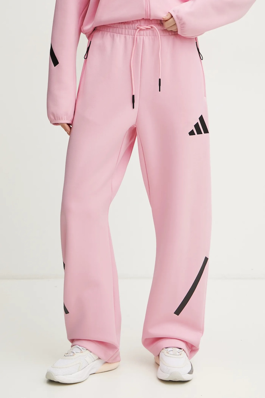 adidas pantaloni de trening Z.N.E. culoarea roz, cu imprimeu, JC5410