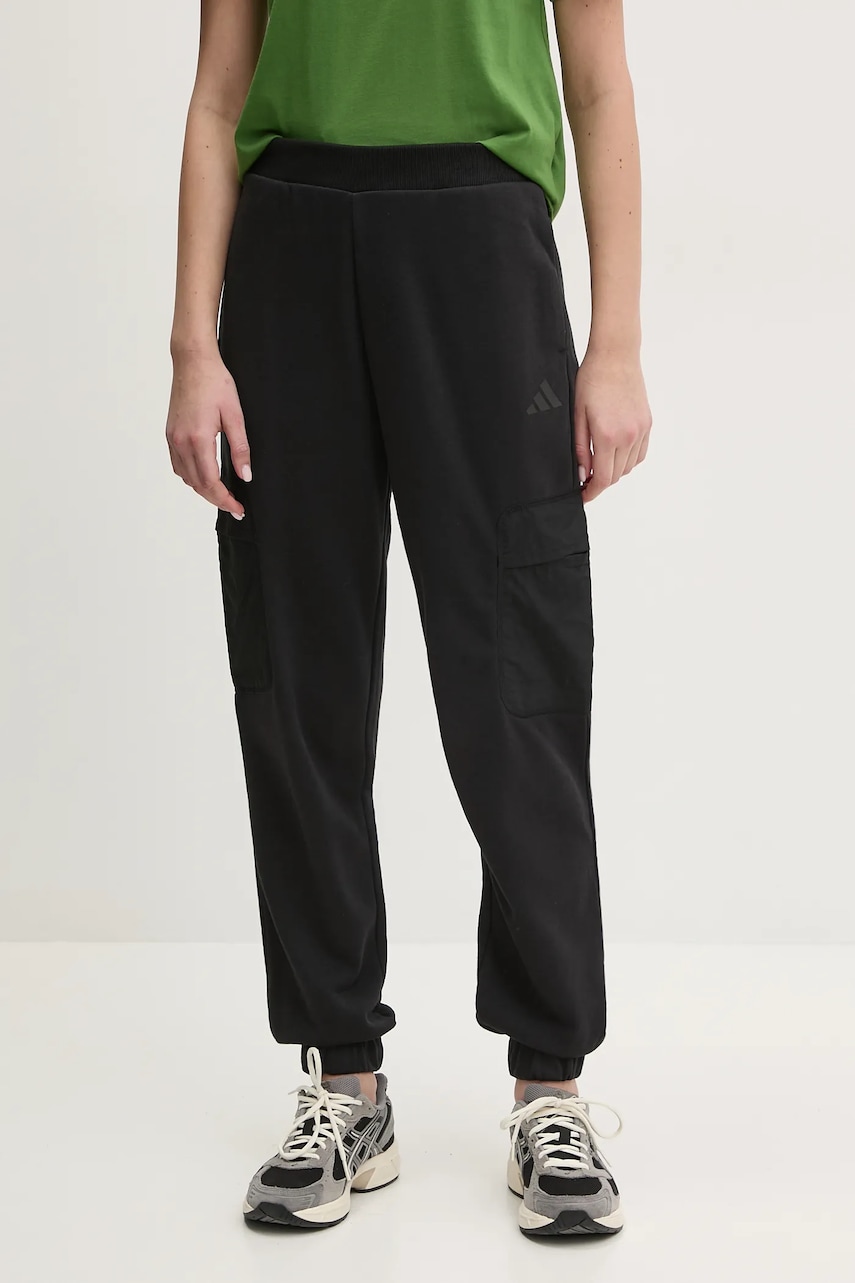 adidas pantaloni de trening City Escape femei, culoarea negru, uni, JF3417 adidas pantaloni de trening City Escape femei, culoarea negru, uni, JF3417