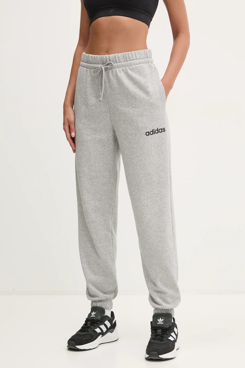 adidas pantaloni de trening Essentials Linear femei, culoarea gri, neted, JC5953 adidas pantaloni de trening Essentials Linear femei, culoarea gri, neted, JC5953