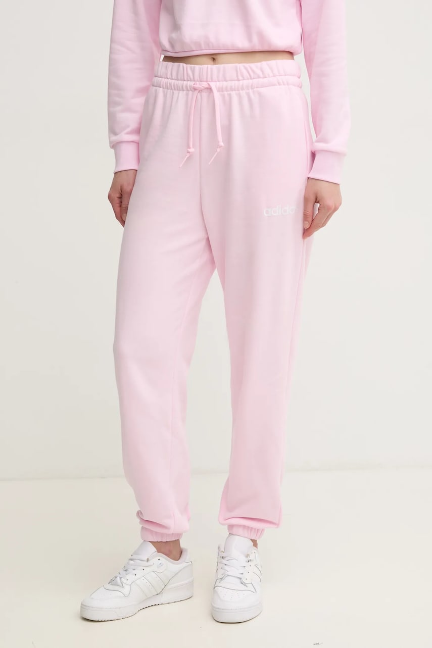 adidas pantaloni de trening Essentials Linear culoarea roz, cu imprimeu, JC5956 adidas pantaloni de trening Essentials Linear culoarea roz, cu imprimeu, JC5956