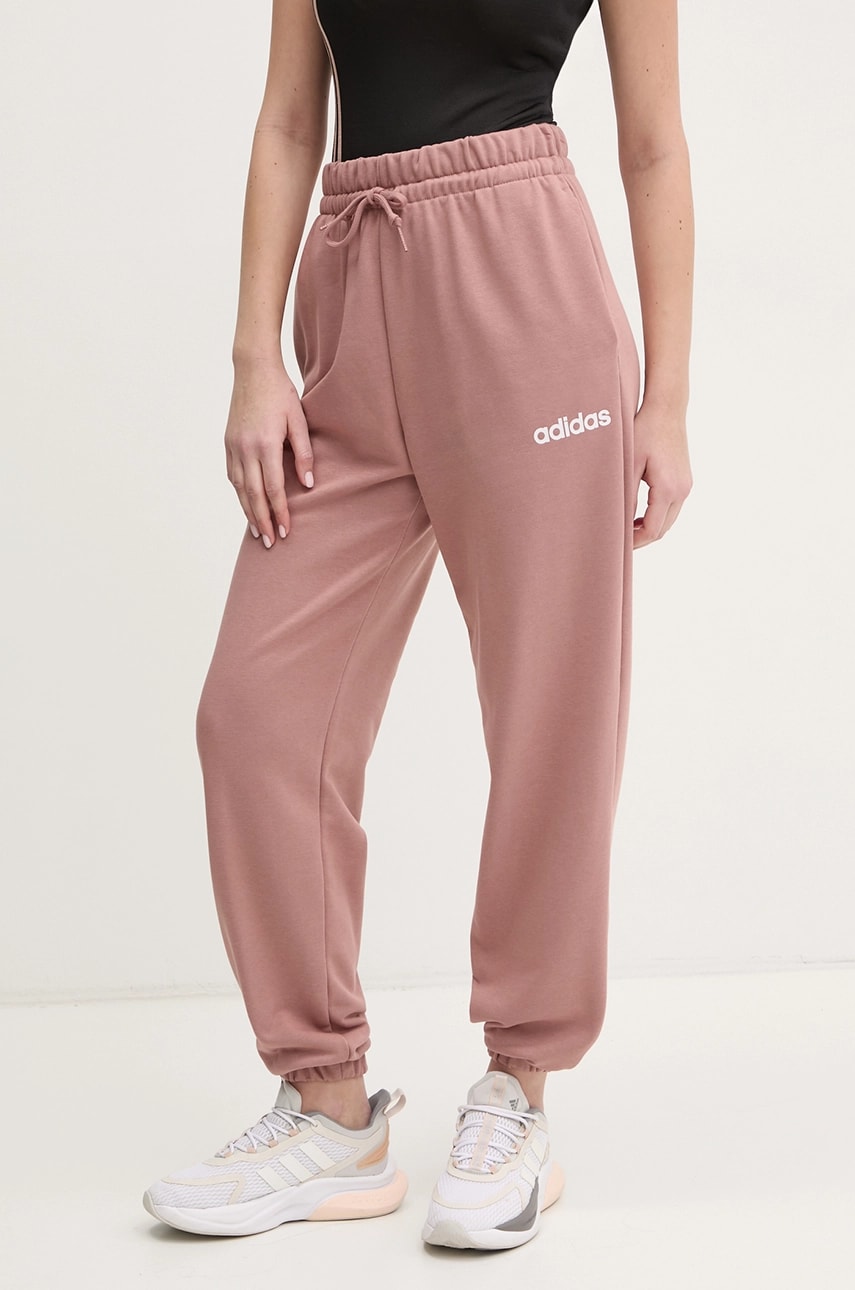 adidas pantaloni de trening Essentials Linear femei, culoarea roz, neted, JG8635 adidas pantaloni de trening Essentials Linear femei, culoarea roz, neted, JG8635