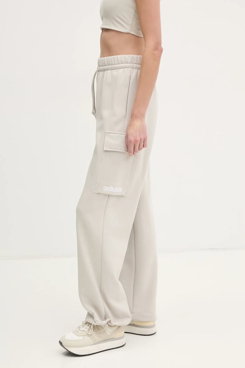 adidas pantaloni de trening Essentials Linear culoarea bej, neted, JC5707 adidas pantaloni de trening Essentials Linear culoarea bej, neted, JC5707