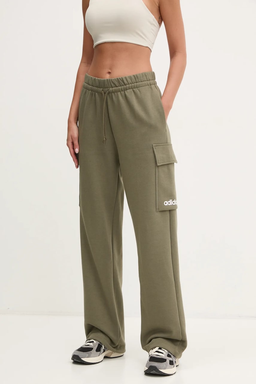 adidas pantaloni de trening Essentials Linear femei, culoarea verde, neted, JE0033 adidas pantaloni de trening Essentials Linear femei, culoarea verde, neted, JE0033