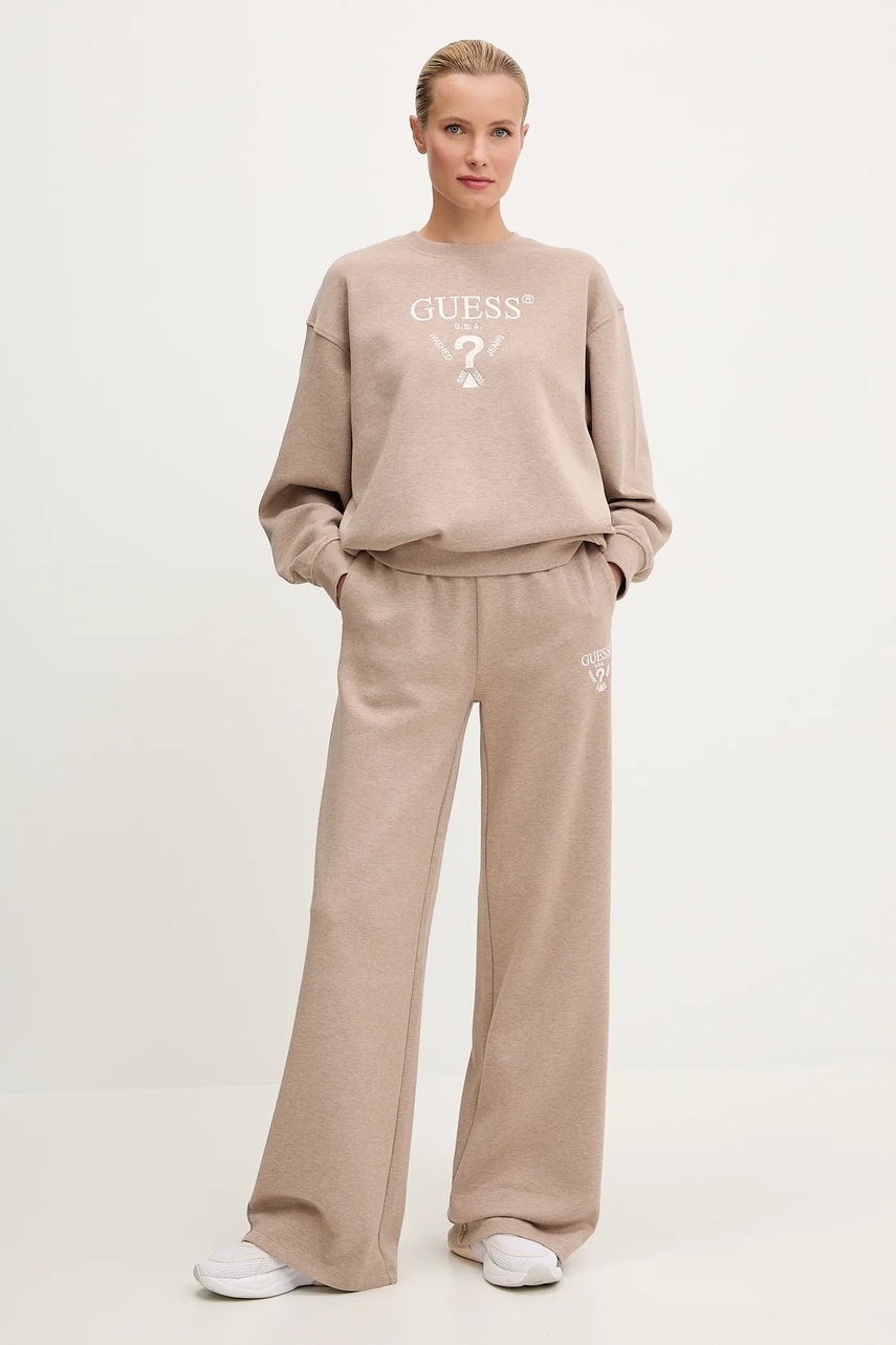 Спортивные штаны Guess ROBERTA цвет бежевый с аппликацией V5RB12 KC3D2