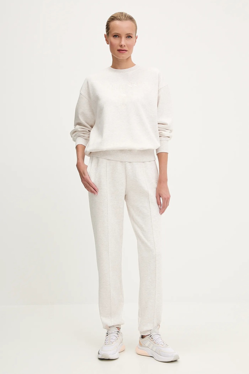 Спортивные штаны Guess ROBERTA цвет бежевый с аппликацией V5RB13 KC3D2